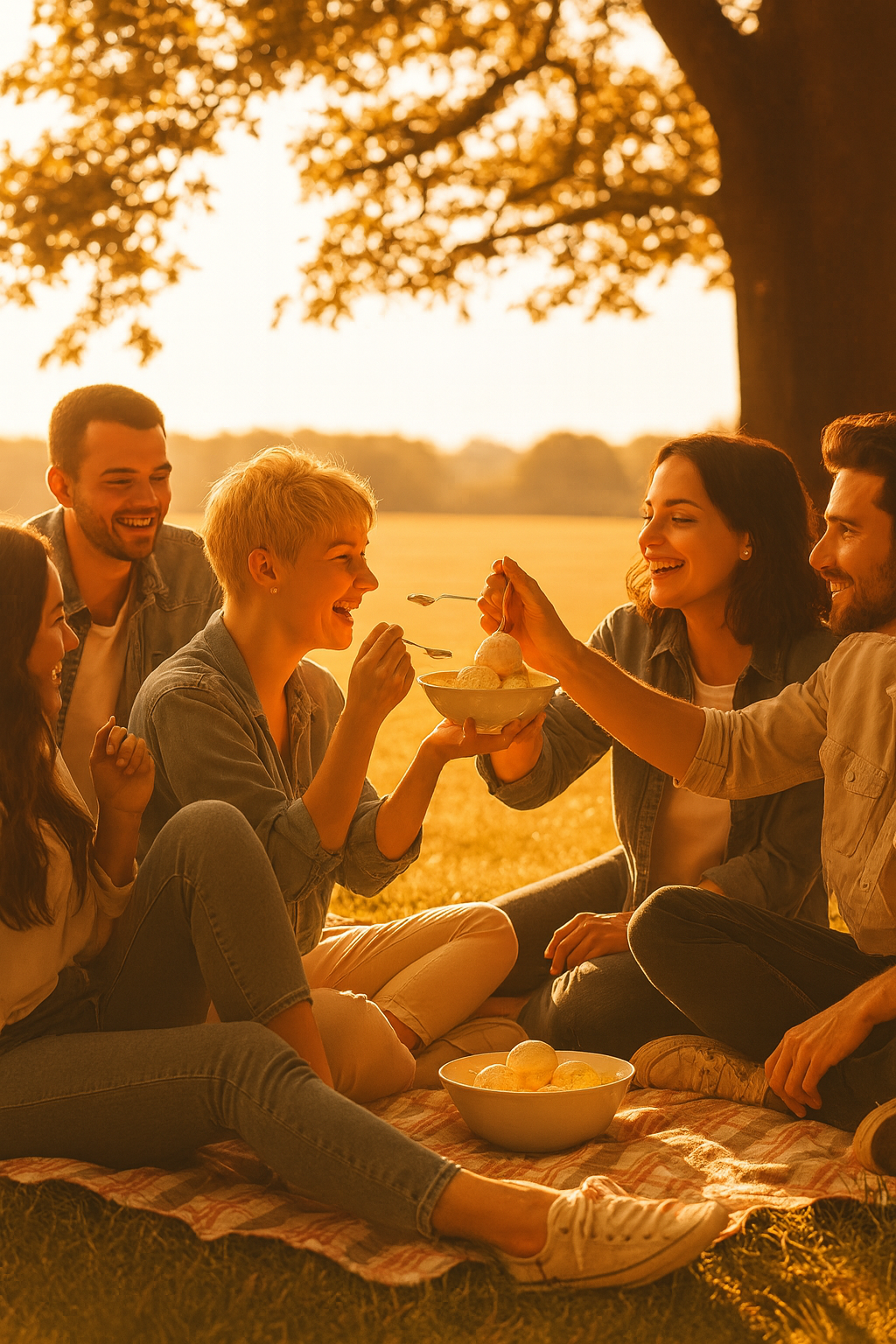 Friends sharing ice cream together outdoors